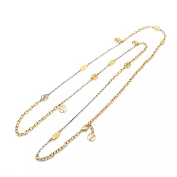 LOUIS VUITTON Sautoir Logo LV Long Necklace M68075 Gold/Silver - Picture 2 of 9